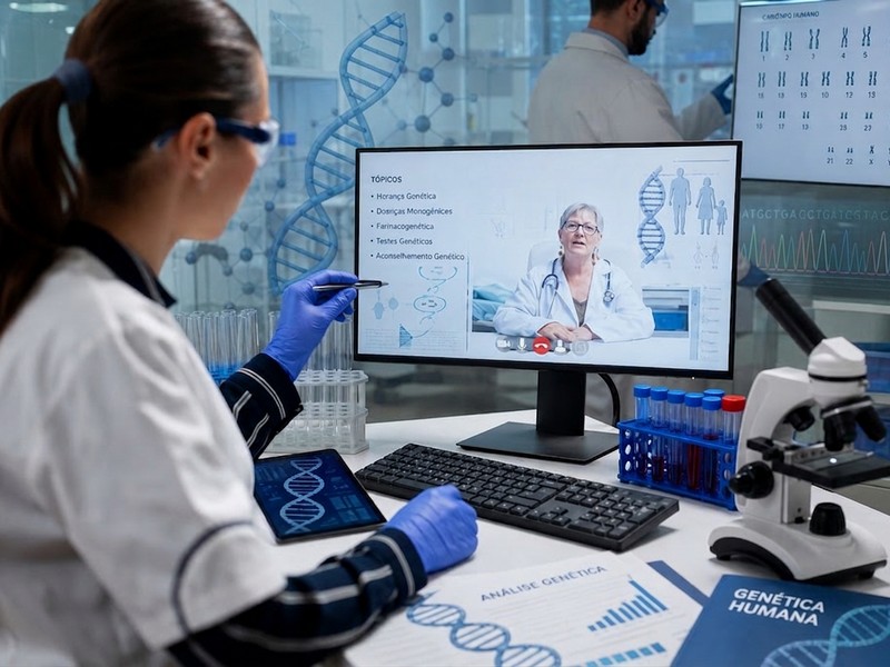 Jovem a participar num Webinar de Genética Humana